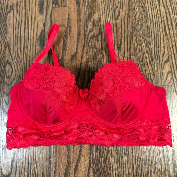 Adore Me red lace longline underwire lined bra size 36C - Picture 1 of 6